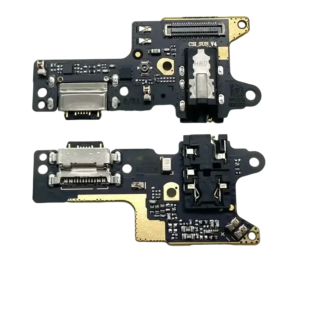 Black usb charging port flex cable with silver usb-c port and gold-plated contacts for xiaomi redmi protection time