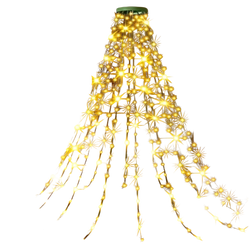 Usb christmas tree decoration light featuring a golden led light tree with green top made of wire and string lights