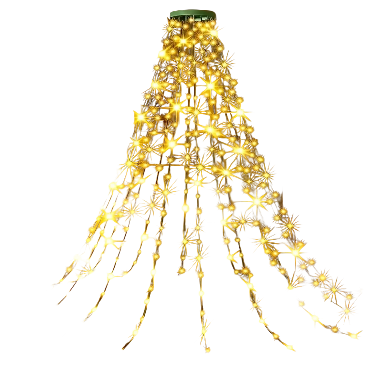 Usb christmas tree decoration light featuring a golden led light tree with green top made of wire and string lights