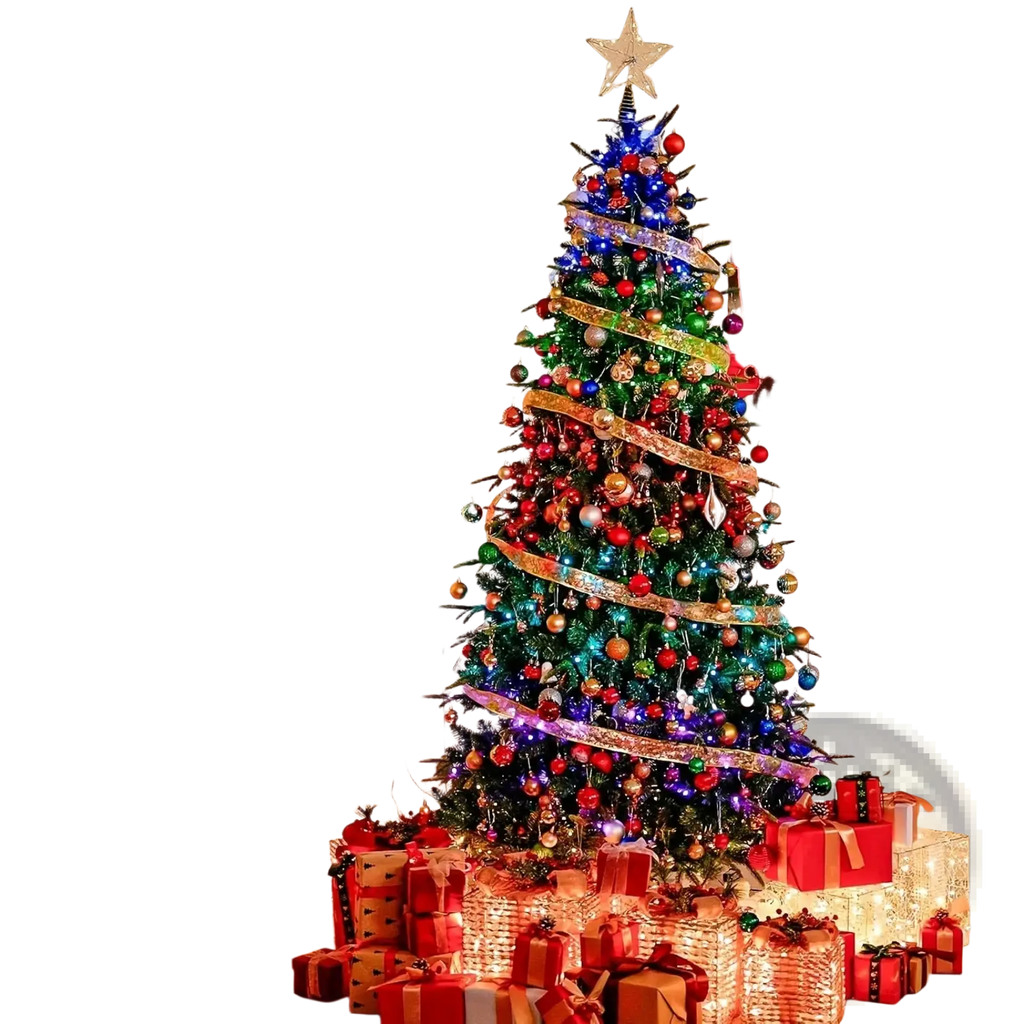 A vibrant usb christmas tree decoration light with colorful ornaments and multicolor lights for indoor and outdoor use