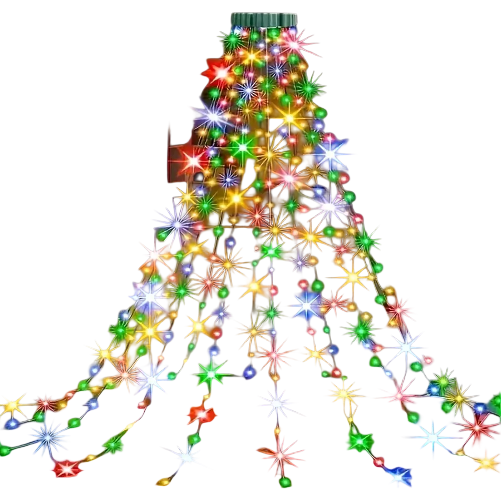 Usb christmas tree decoration light with vibrant multi-colored led starburst effects and green top cap for indoor outdoor use