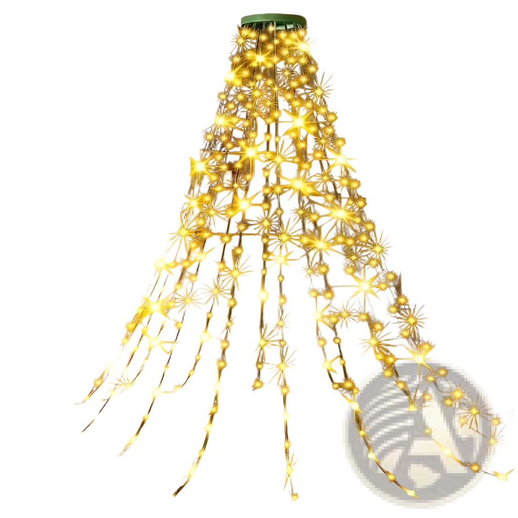 Usb christmas tree decoration light featuring a golden led light tree with green top made of wire and string lights