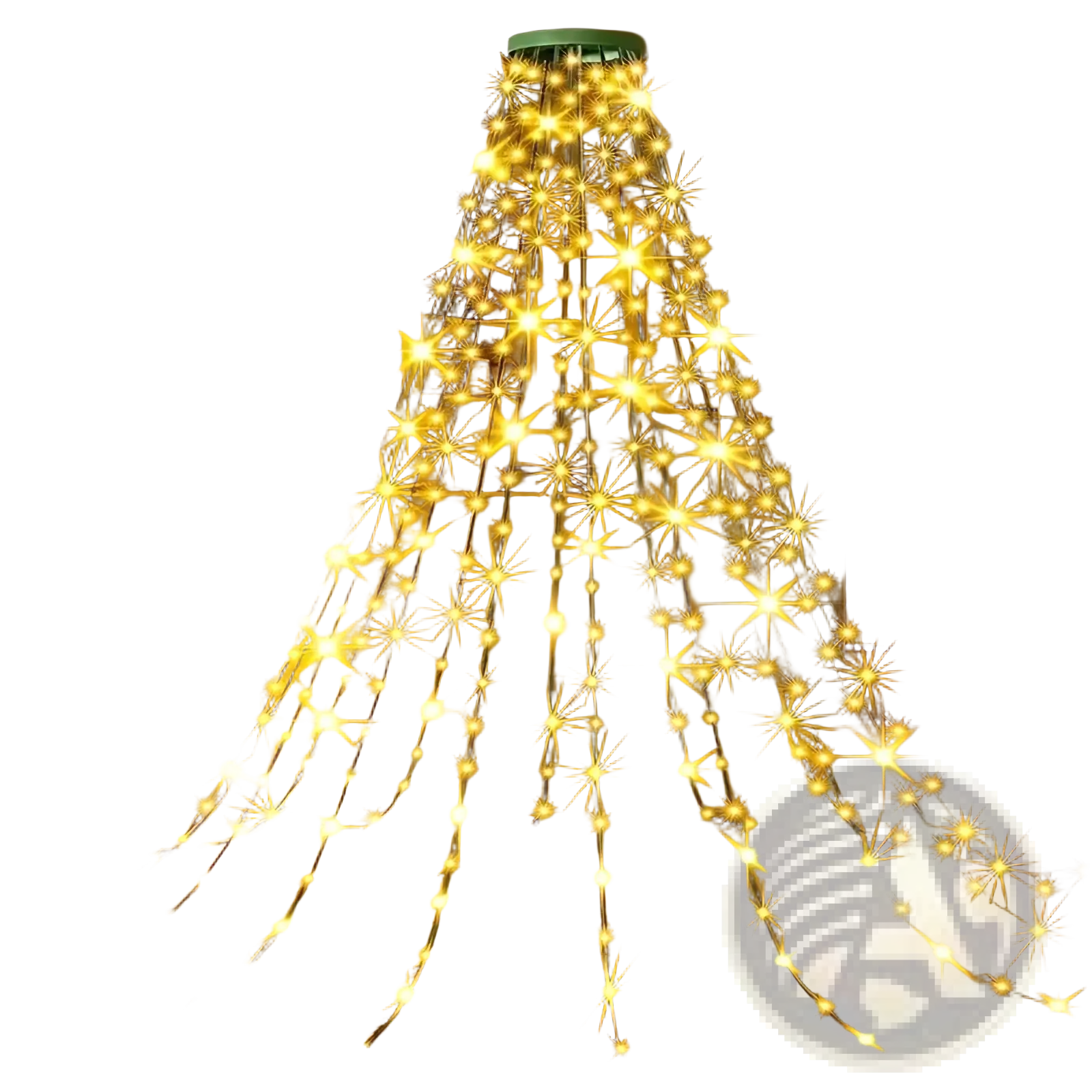 Usb christmas tree decoration light featuring a golden led light tree with green top made of wire and string lights