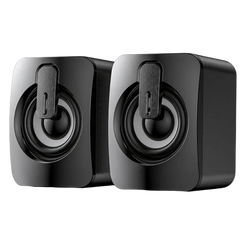 Usb computer speakers with led lights black glossy finish square design and integrated front handle for easy portability