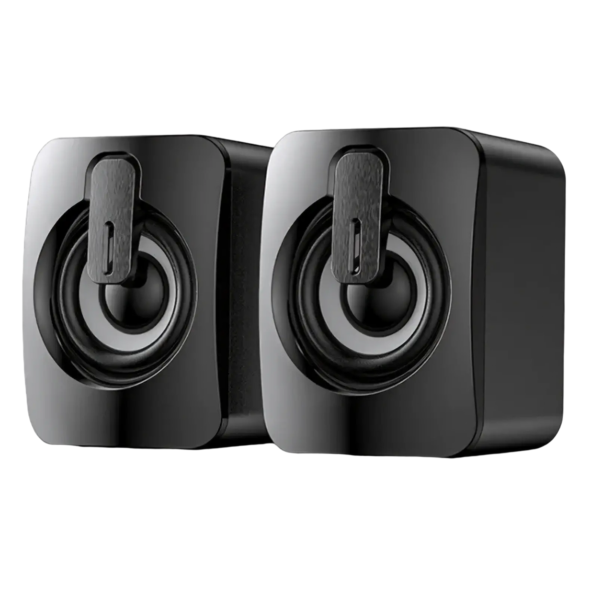 Usb computer speakers with led lights black glossy finish square design and integrated front handle for easy portability