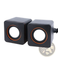 Black cube-shaped usb computer speakers with orange-rimmed drivers led stereo desktop pc audio system
