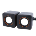 Black cube-shaped usb computer speakers with orange-rimmed drivers led stereo desktop pc audio system
