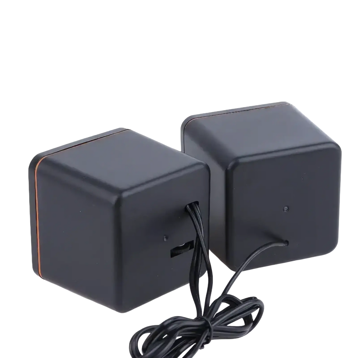 Usb computer speakers led stereo desktop pc audio black cube shaped with matte finish and copper trim edges