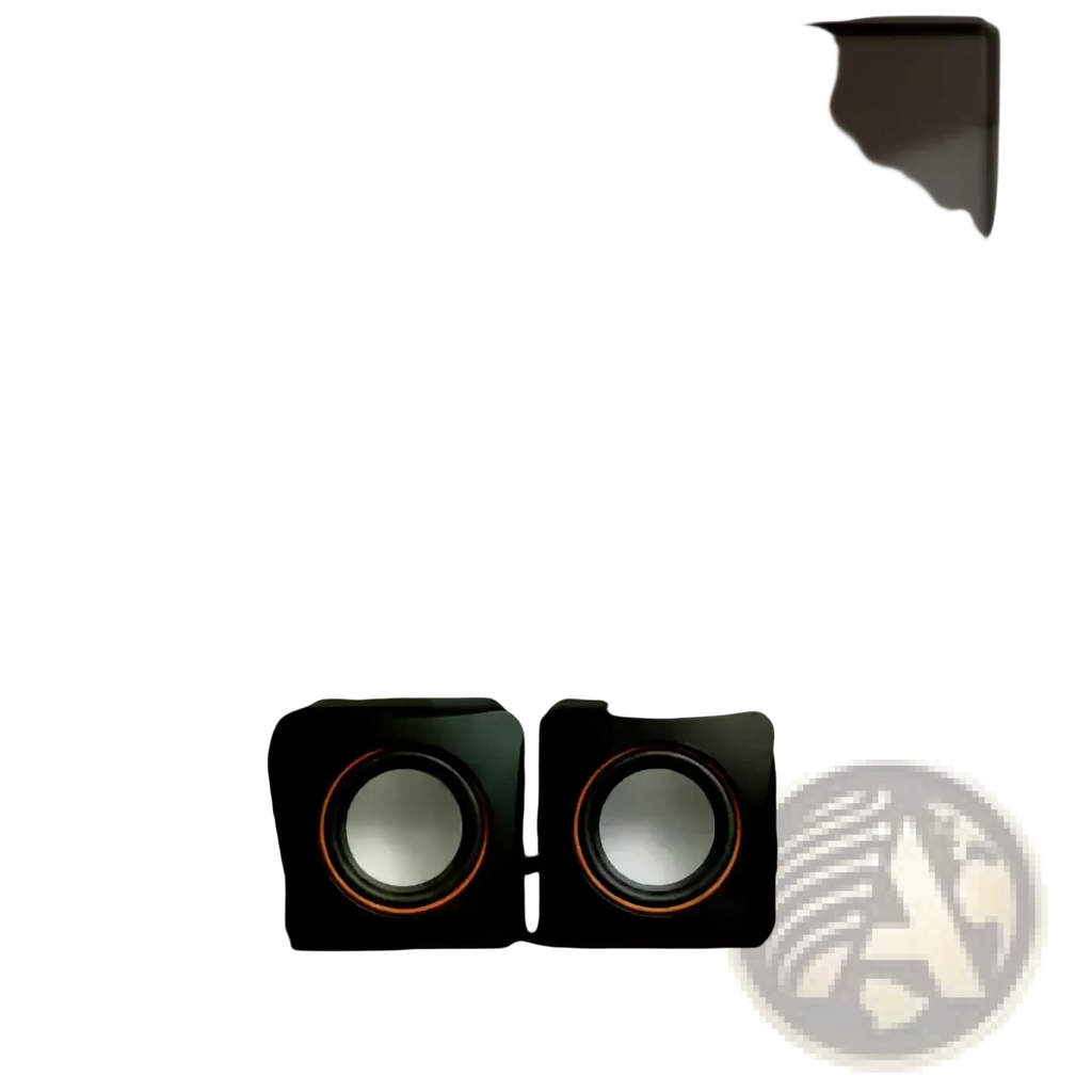 Black usb computer speakers with orange-accented circular drivers and built-in microphone for desktop use