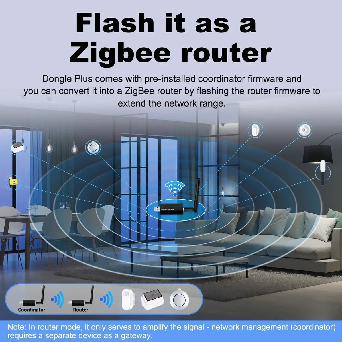 Black rectangular usb dongle plus zigbee 3.0 router with two external antennas for home assistant use