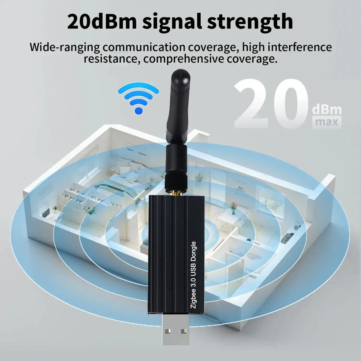 Black usb dongle plus zigbee 3.0 with antenna designed for wireless home assistant connectivity