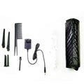 Black quilted leather travel case for professional cordless hair clipper designed for convenient styling tool storage
