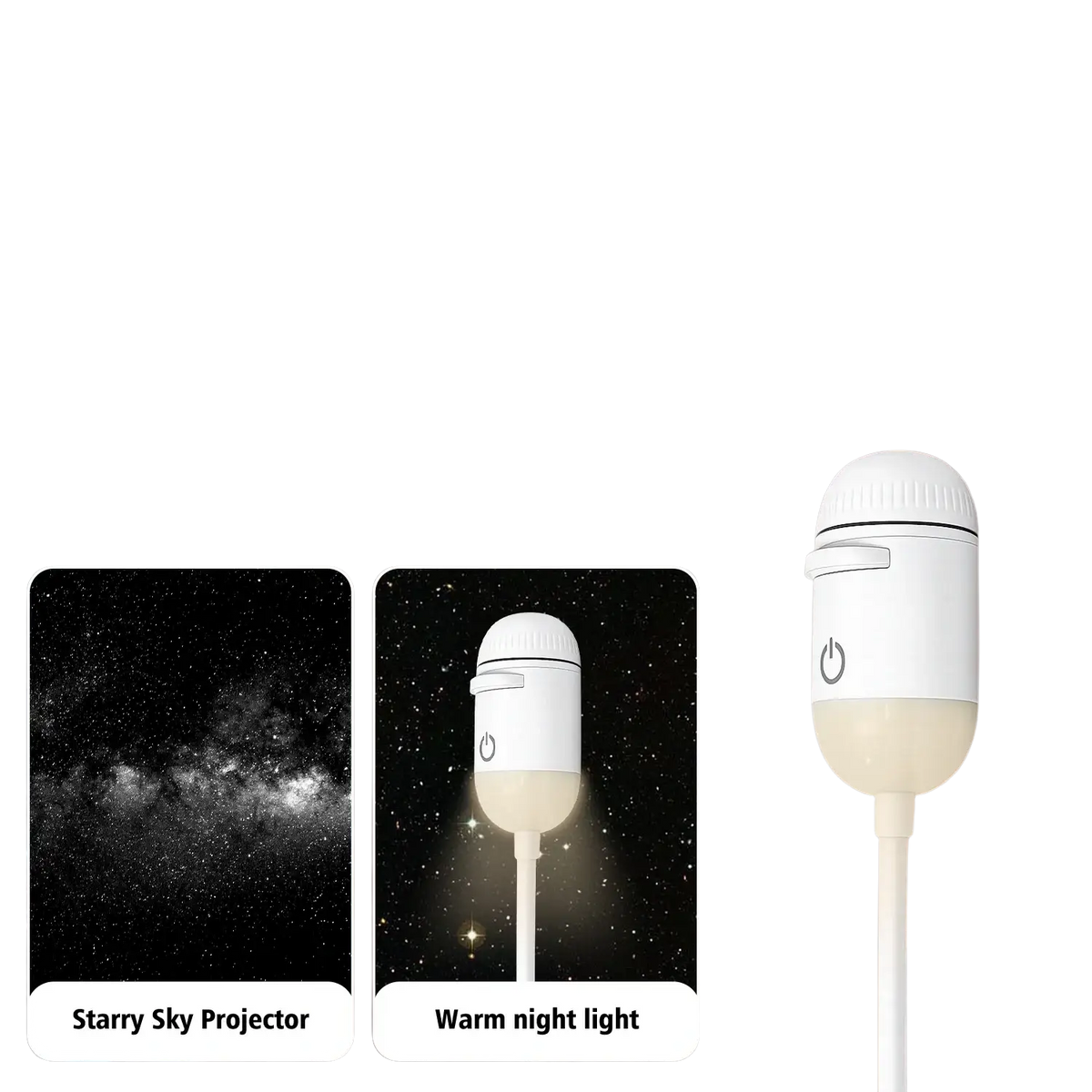 White cylindrical usb galaxy dual-mode projector light with warm glow for night light and starry sky projection