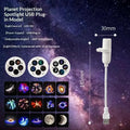 White USB plug-in spotlight with adjustable angle and replaceable projection discs projecting cosmic designs