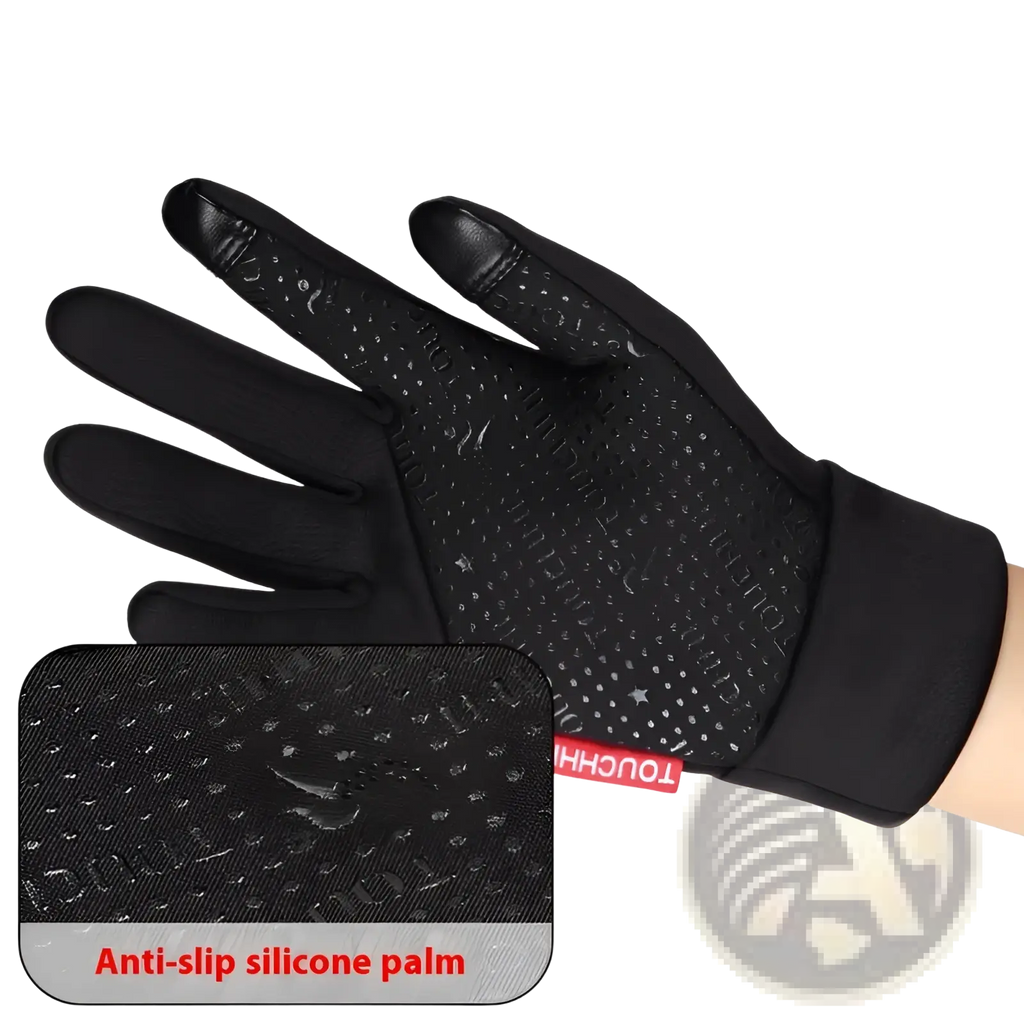 Black usb heated cycling touchscreen gloves with anti-slip silicone palm for windproof warm and wear-resistant use