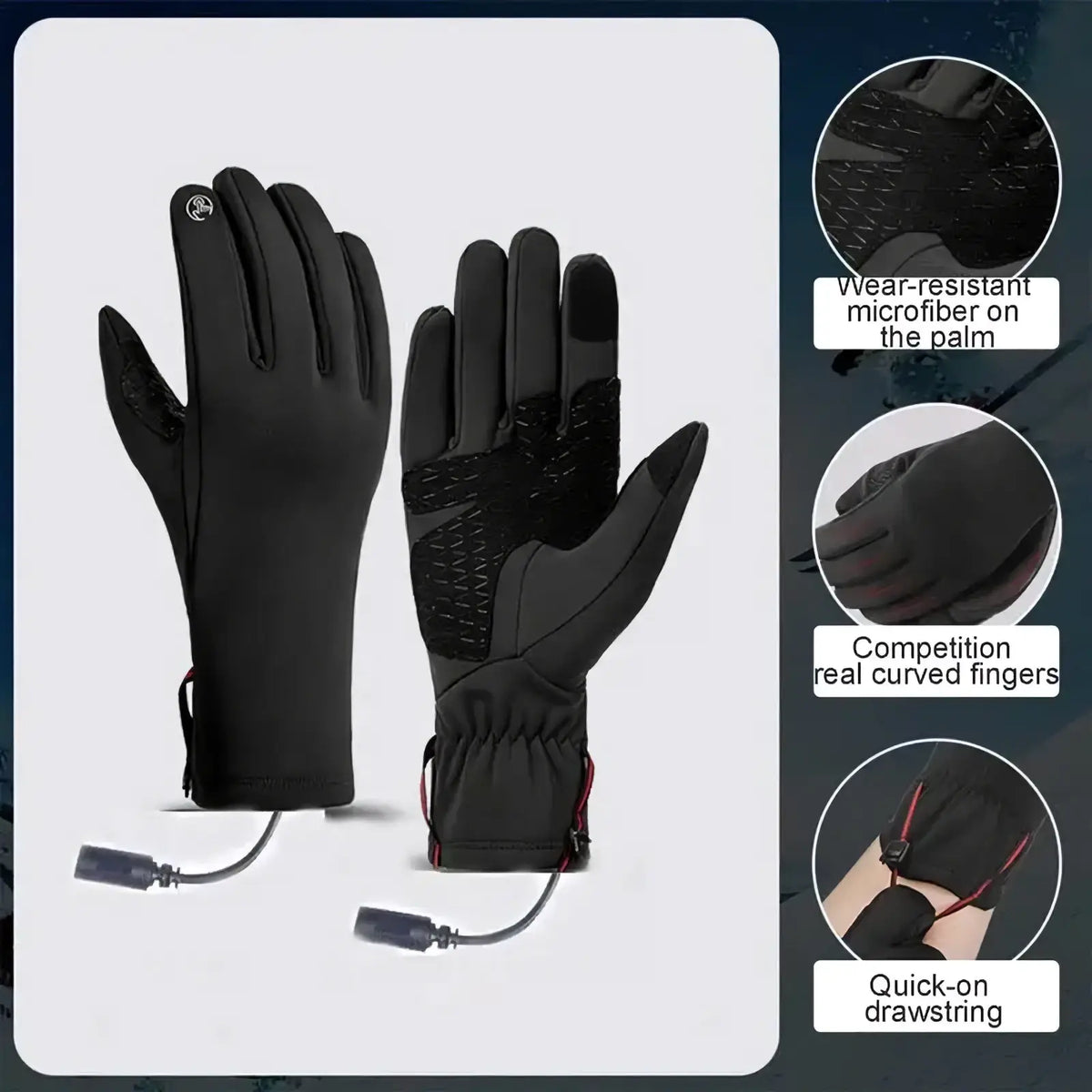 Usb heated winter gloves for women in black with sleek design and microfiber palms for enhanced grip shown from back side