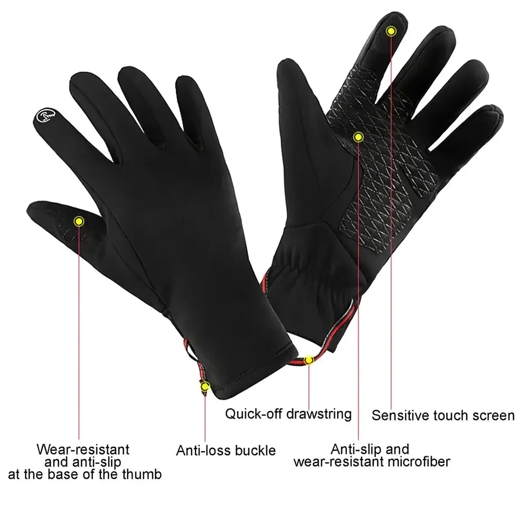 Black usb heated winter gloves for women with touchscreen fingertips textured grip panels and quick-off drawstring wristband