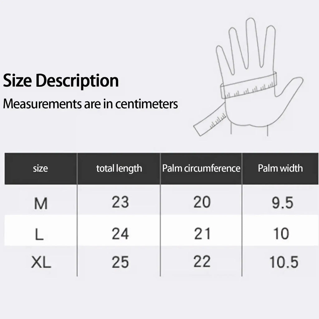Size chart in centimeters for usb heated winter gloves for women waterproof touchscreen in sizes m l and xl