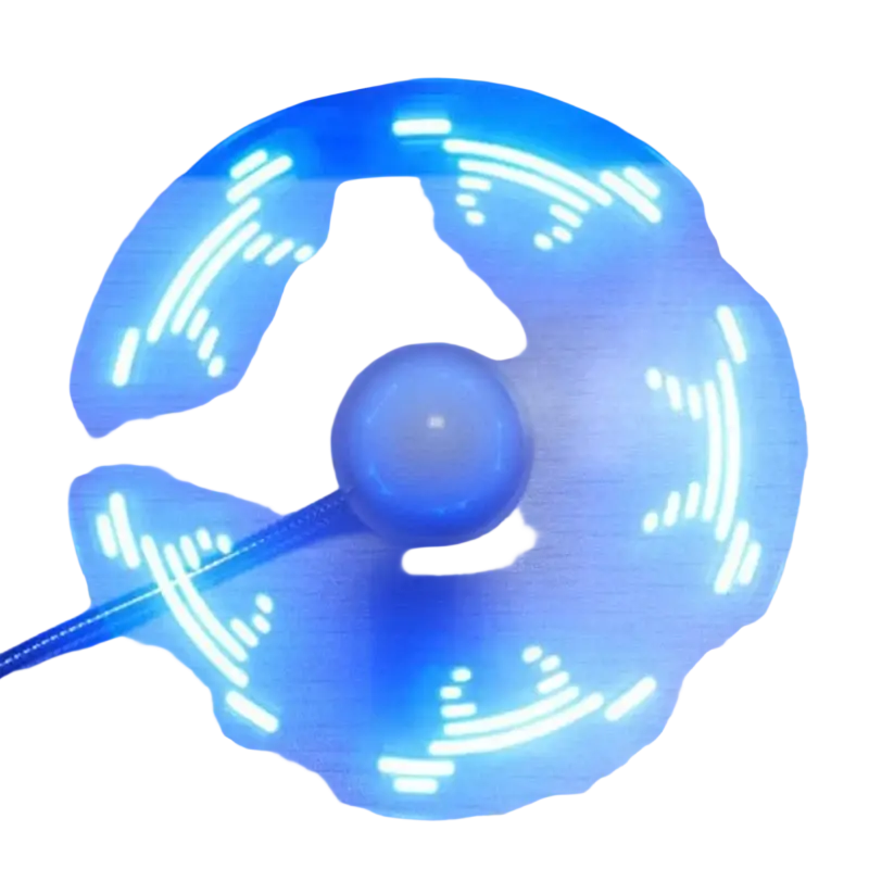 Usb led clock fan portable flexible laptop fan with blue glowing led fidget spinner and illuminated arc light patterns
