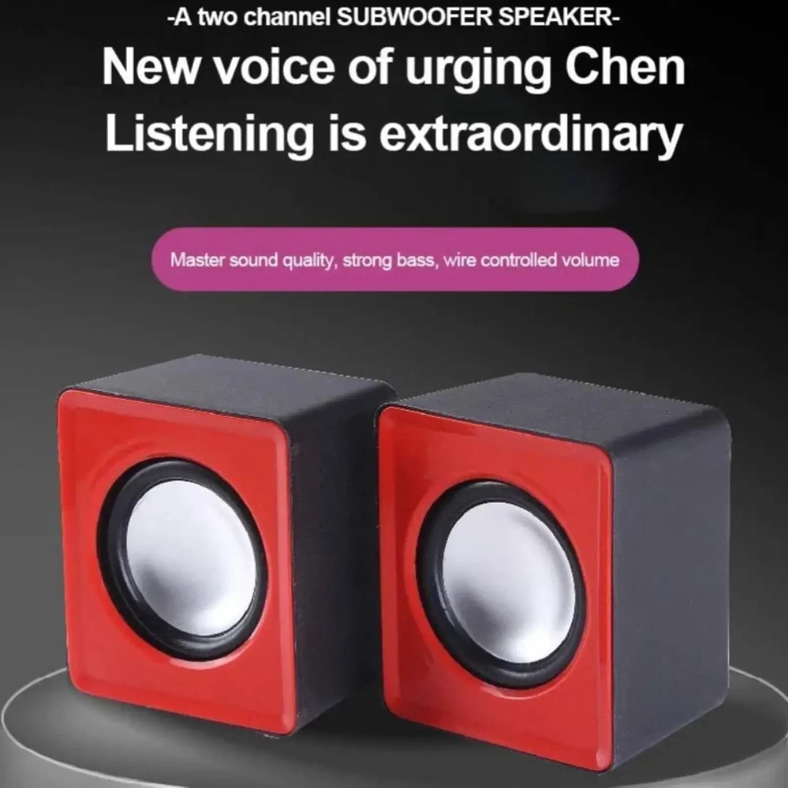 Red and black two-channel subwoofer usb mini computer speakers with a glossy finish for stereo desktop audio system