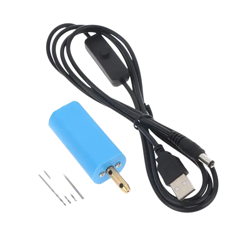 Blue cylindrical usb mini electric drill main unit with usb cable and switch for resin jewelry crafting