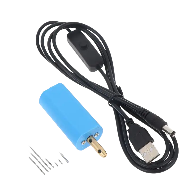 Blue cylindrical usb mini electric drill with main unit 1 usb cable 1 and switch for resin jewelry crafting