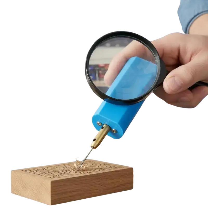 Blue handheld usb mini electric drill with brass tip and black magnifying lens for resin jewelry engraving main unit 1 usb cable 1