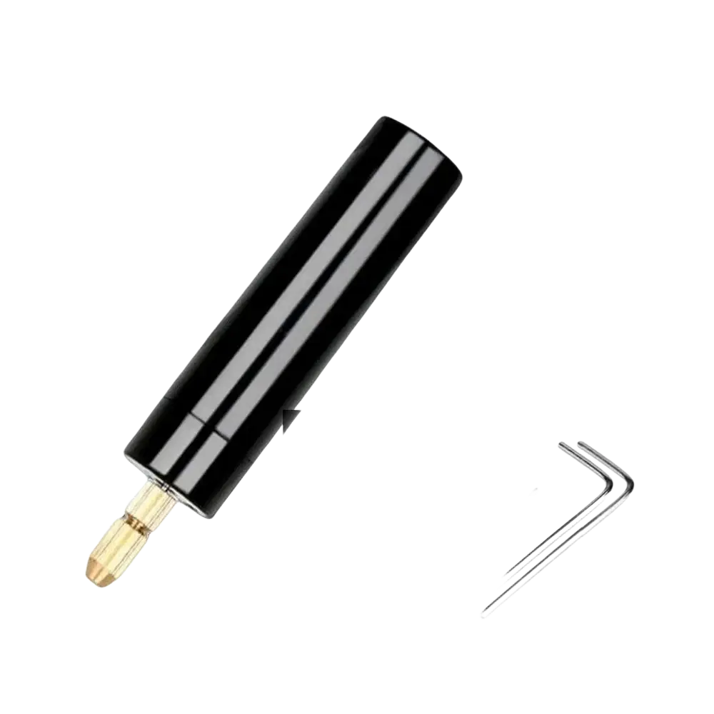 Black usb mini electric drill with gold threaded tip and assorted screwdrivers for resin and wood crafts