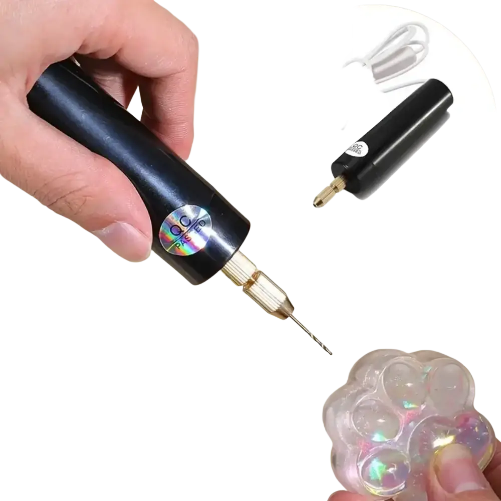 Usb mini electric drill black handheld with gold chuck bit charging cable and interchangeable bits for resin and wood crafts
