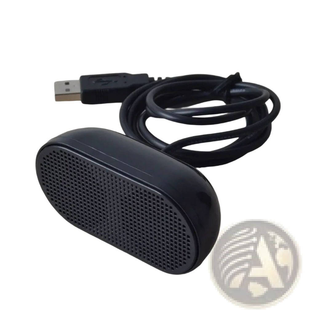 Black oval-shaped usb mini laptop speaker with perforated matte grille portable computer soundbar for clear audio