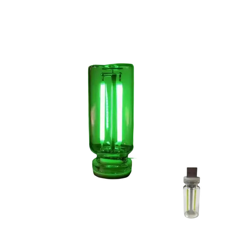 Usb night light green led atmosphere light with clear glass and dual vertical fluorescent tubes for ambient lighting