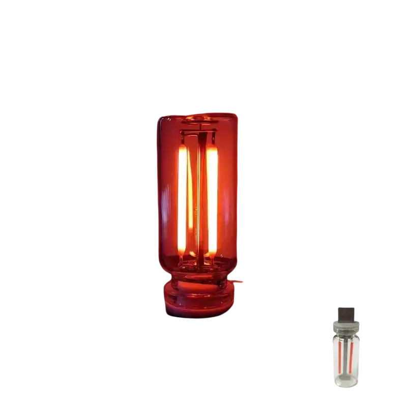 Red vintage-style led filament usb night light with clear glass and dual vertical filaments for atmosphere light