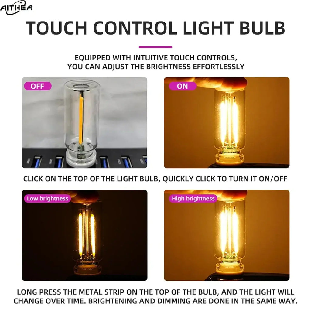 Usb night light glass touch color changing atmosphere light with warm yellow led filament and top-touch brightness control