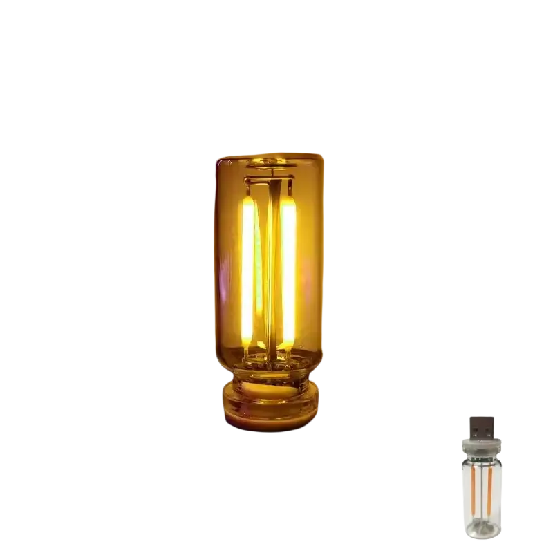 Yellow led filament usb night light with clear glass enclosure and vintage design for atmosphere light use