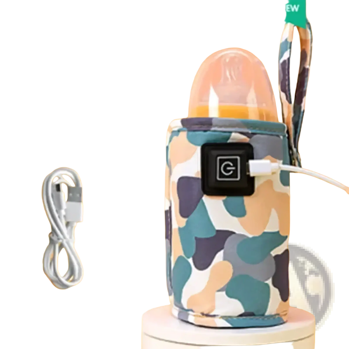 Usb portable baby bottle warmer bag with camo pattern black control panel and usb charging cable for electric heating