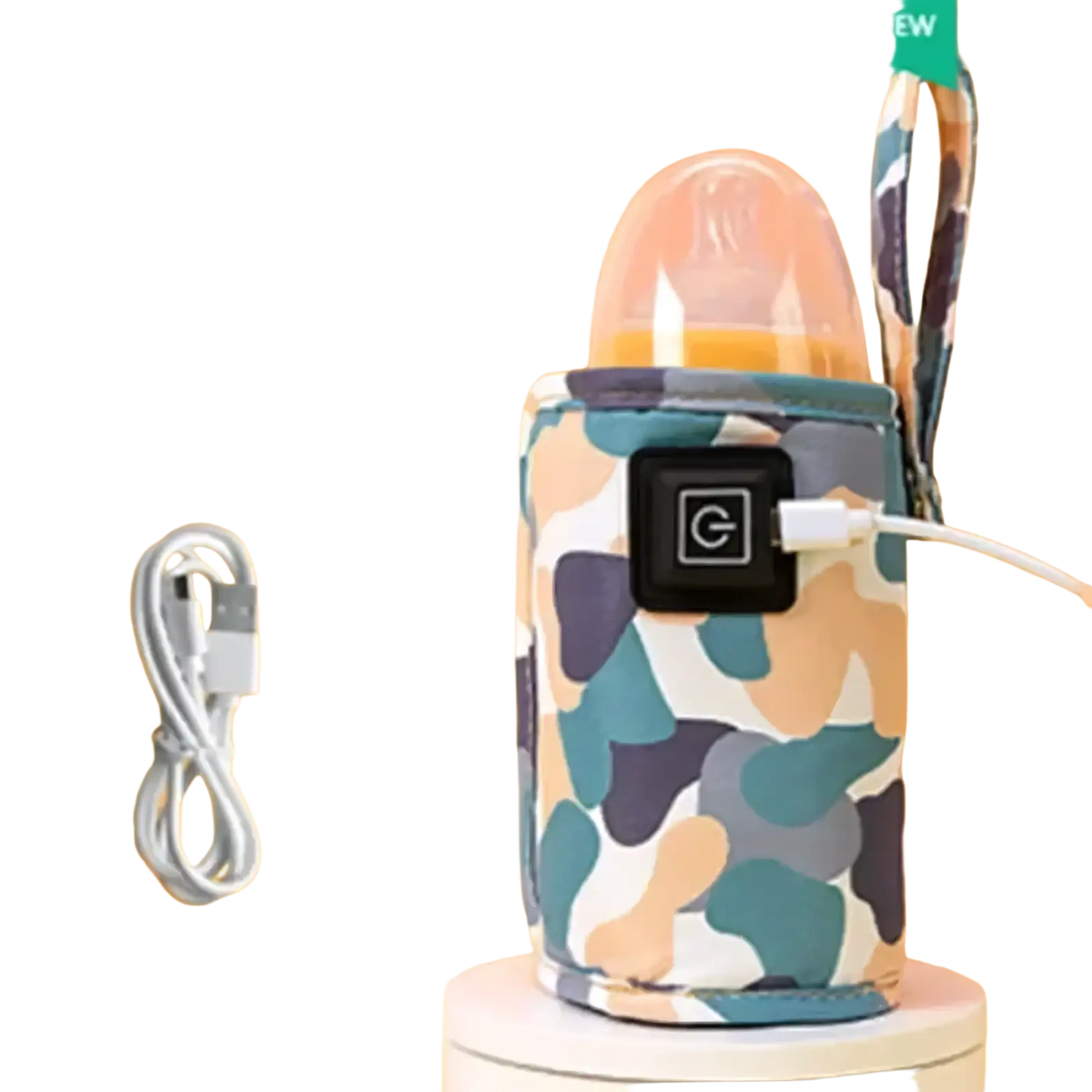 Usb portable baby bottle warmer bag with camo pattern black control panel and usb charging cable for electric heating