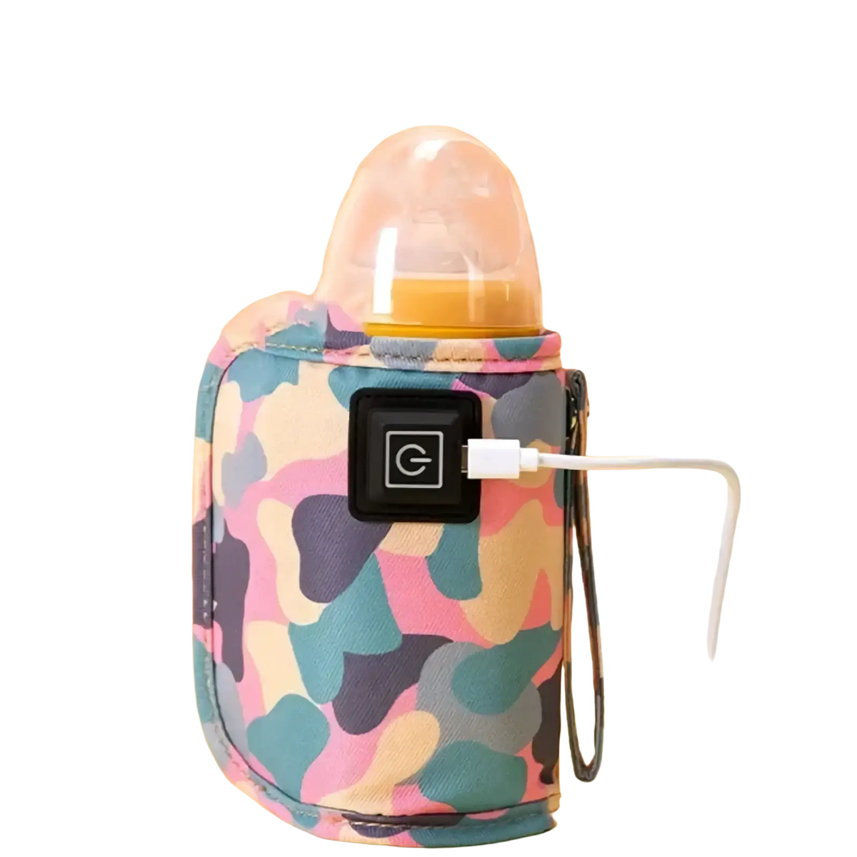 Usb portable baby bottle warmer bag with pink blue beige camouflage pattern insulated design and black control panel