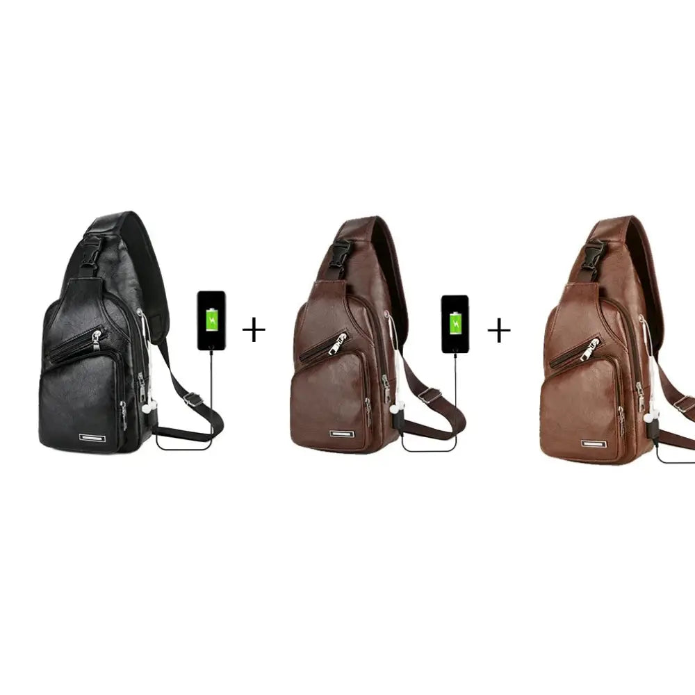 Black and brown leather crossbody bags with built-in usb charging ports for convenient daily use