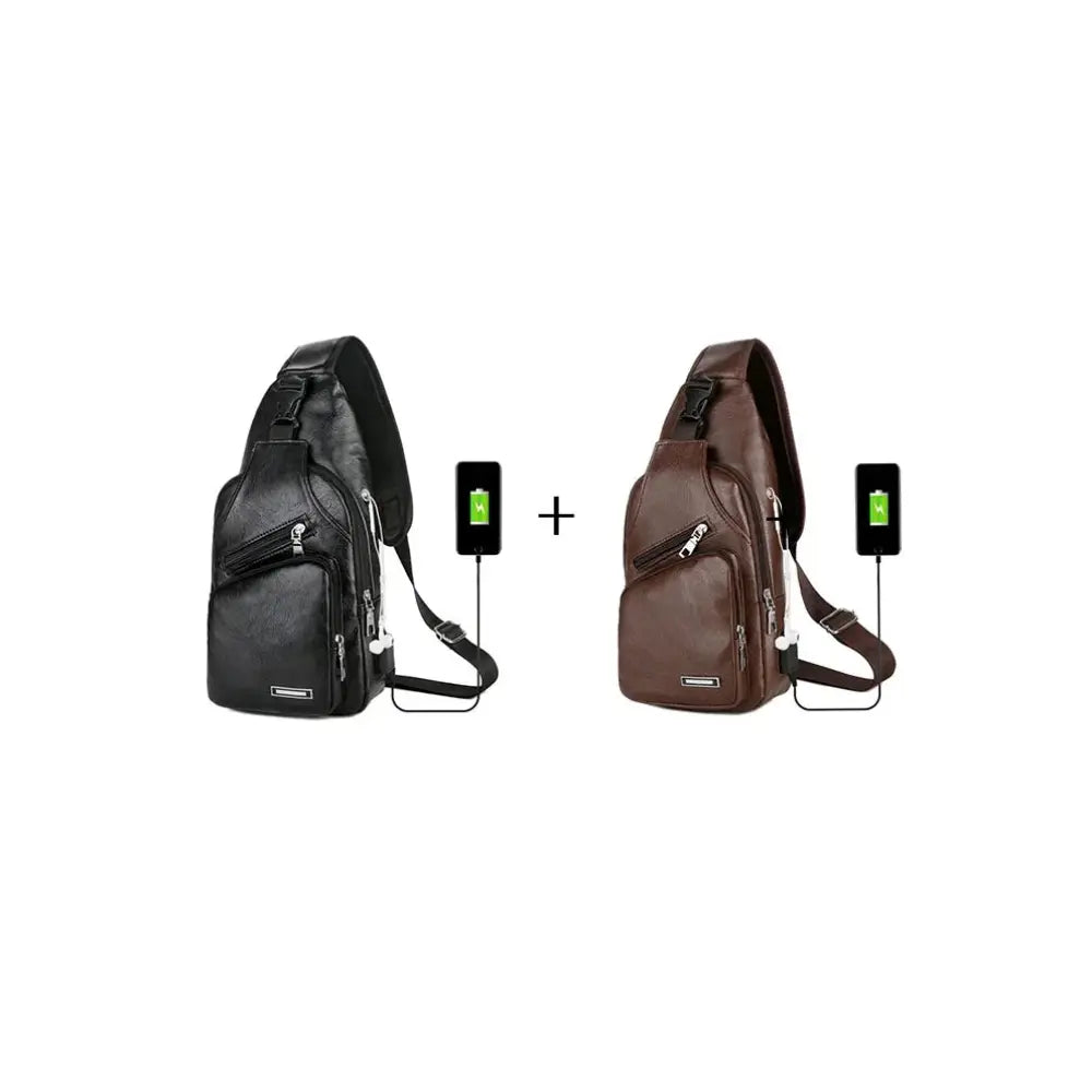 Black and brown leather crossbody bags with built-in usb charging ports for convenient mobile power on the go