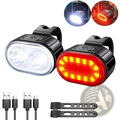 Usb rechargeable led bicycle light set black with white dual led front headlight and red rear taillight for visibility