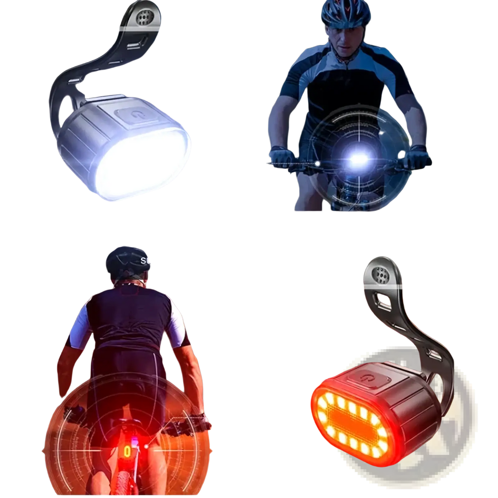 A sleek silver usb rechargeable led bicycle front light with bright white led beam and integrated mounting clip