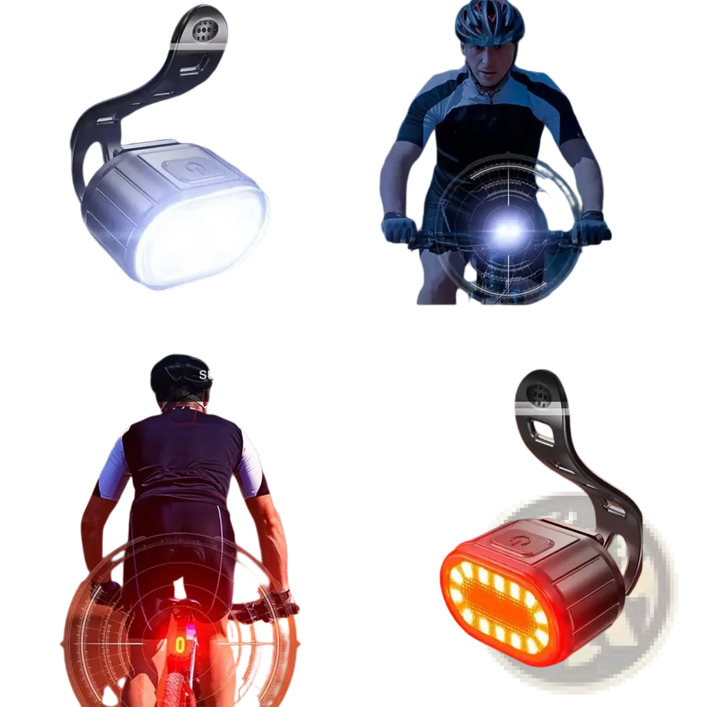 Usb rechargeable led bicycle light set featuring a sleek silver framed front light with bright white led beam and mounting bracket