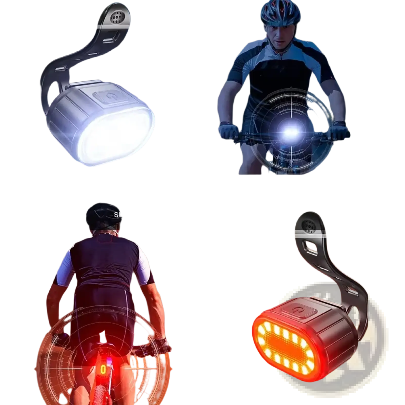 Usb rechargeable led bicycle light set featuring a sleek silver framed front light with bright white led beam and mounting bracket