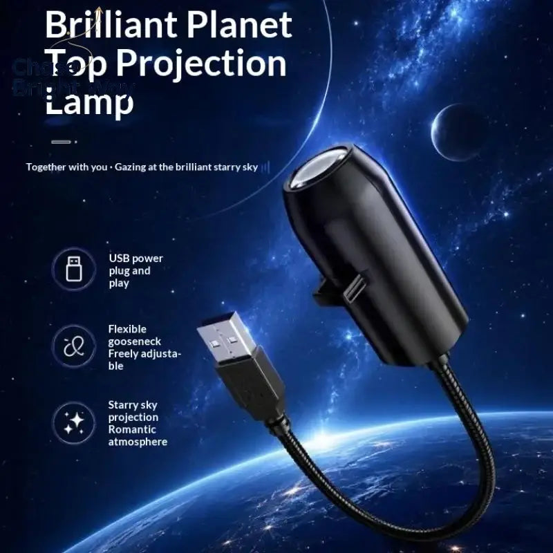 Black usb star galaxy projection lamp with metal gooseneck usb power for night light starry sky ambiance