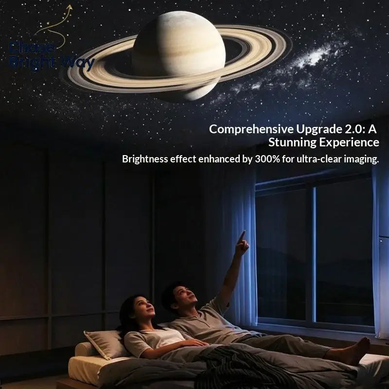 Usb star galaxy projection lamp with metal gooseneck and satin-finish saturn projecting multi-toned planetary glow night light