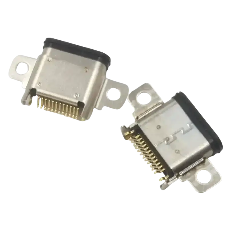 Silver usb type c charging port for cat s41 s62pro with gold plated pins and black rubberized caps