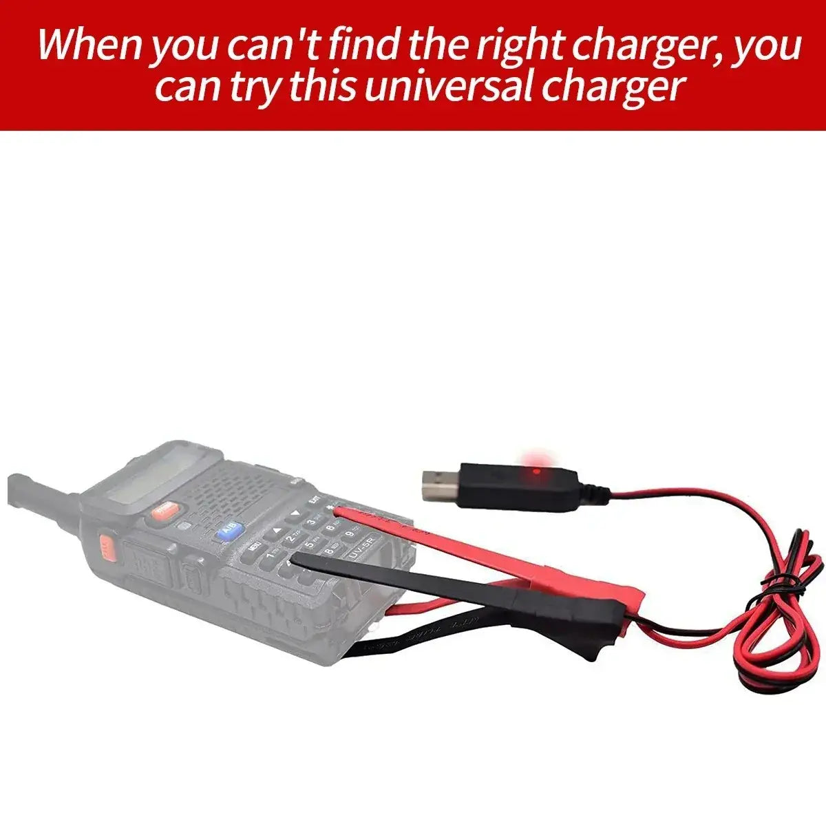 Red and black usb walking talkie charger cable with alligator clips for baofeng uv5r universal device charging