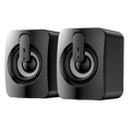 Black glossy usb wired computer speakers with sleek square design integrated handle and rgb led lights