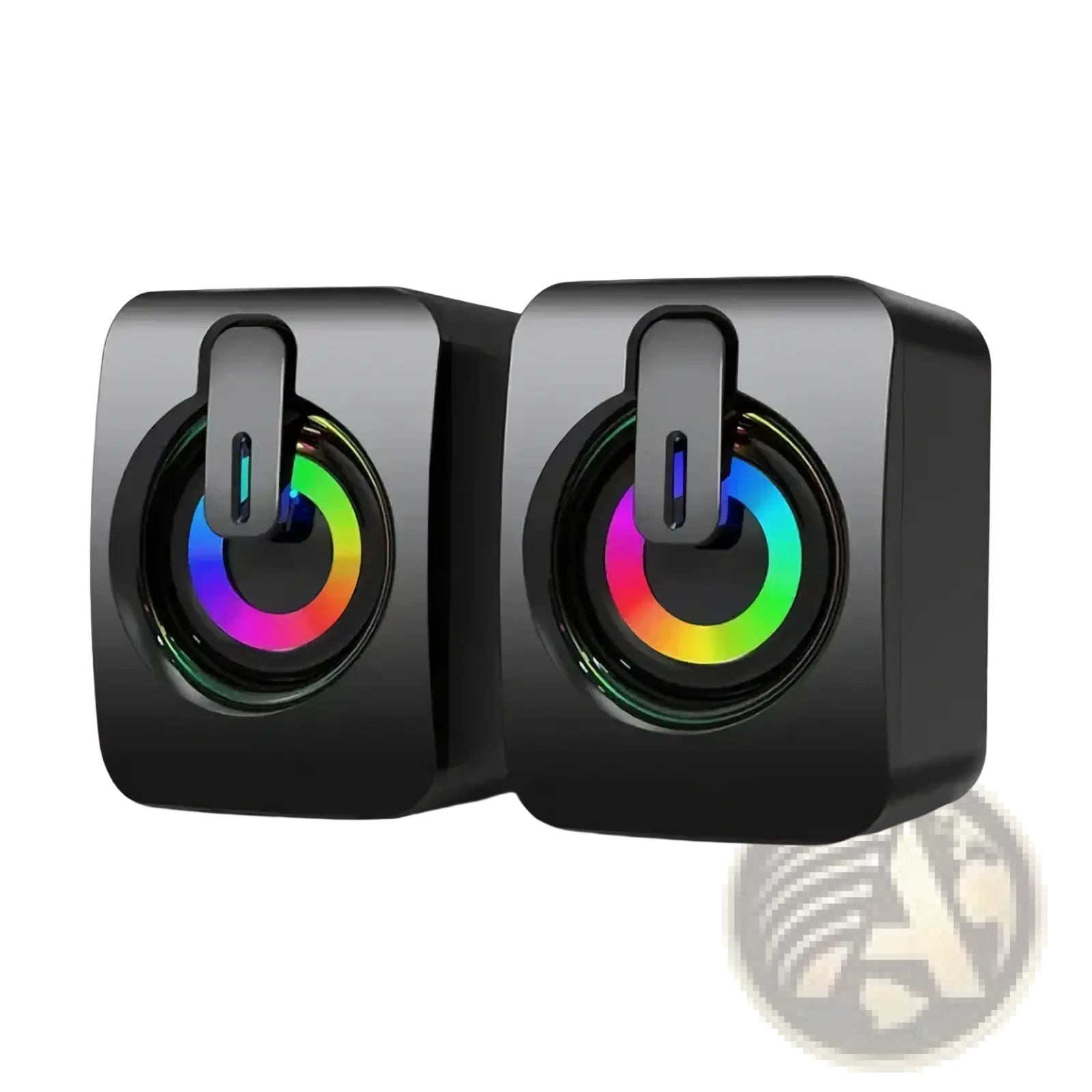 Black niye usb wired computer speakers with colorful rgb led lighting around circular drivers for desktop use