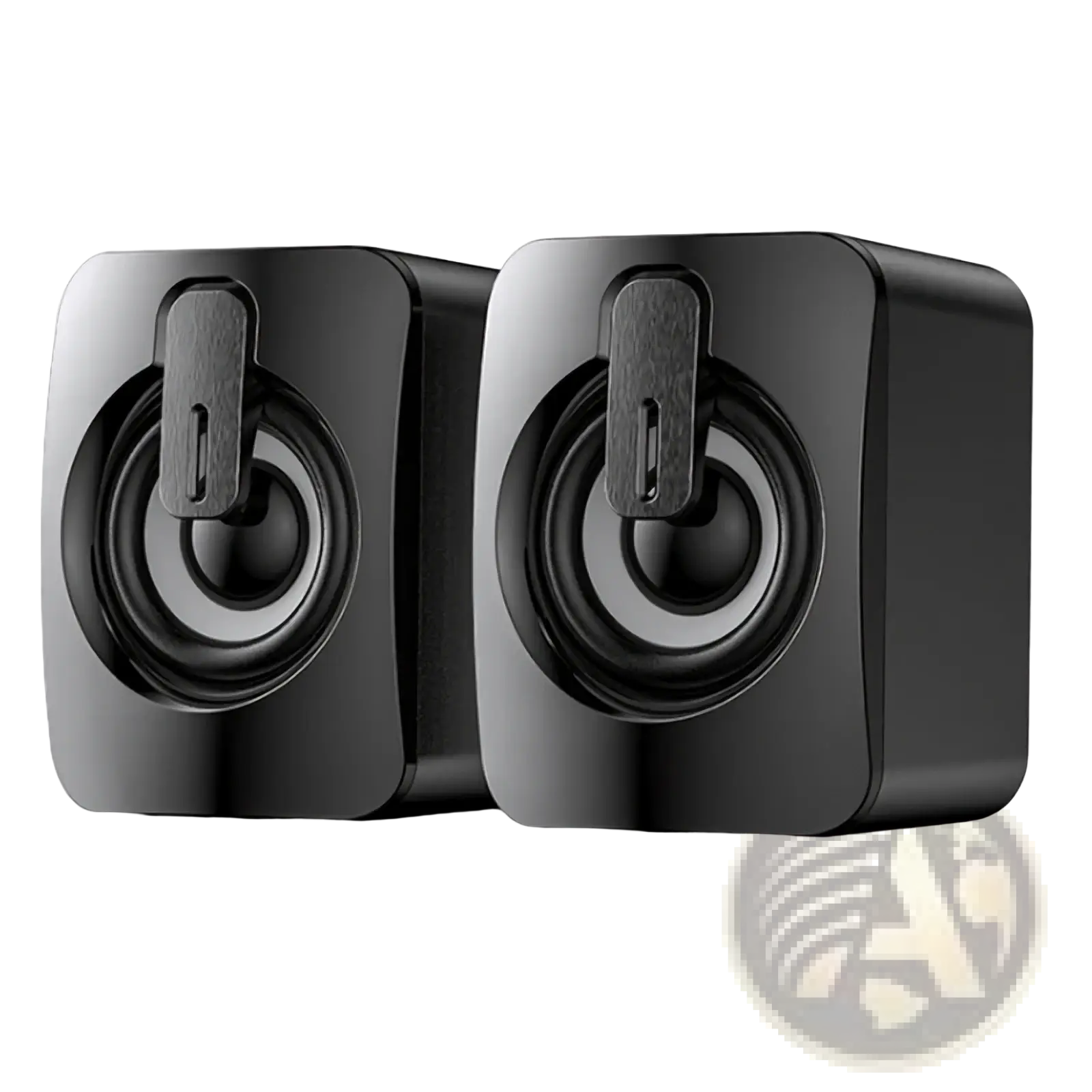 Black glossy usb wired computer speakers with sleek square design integrated handle and rgb led lights
